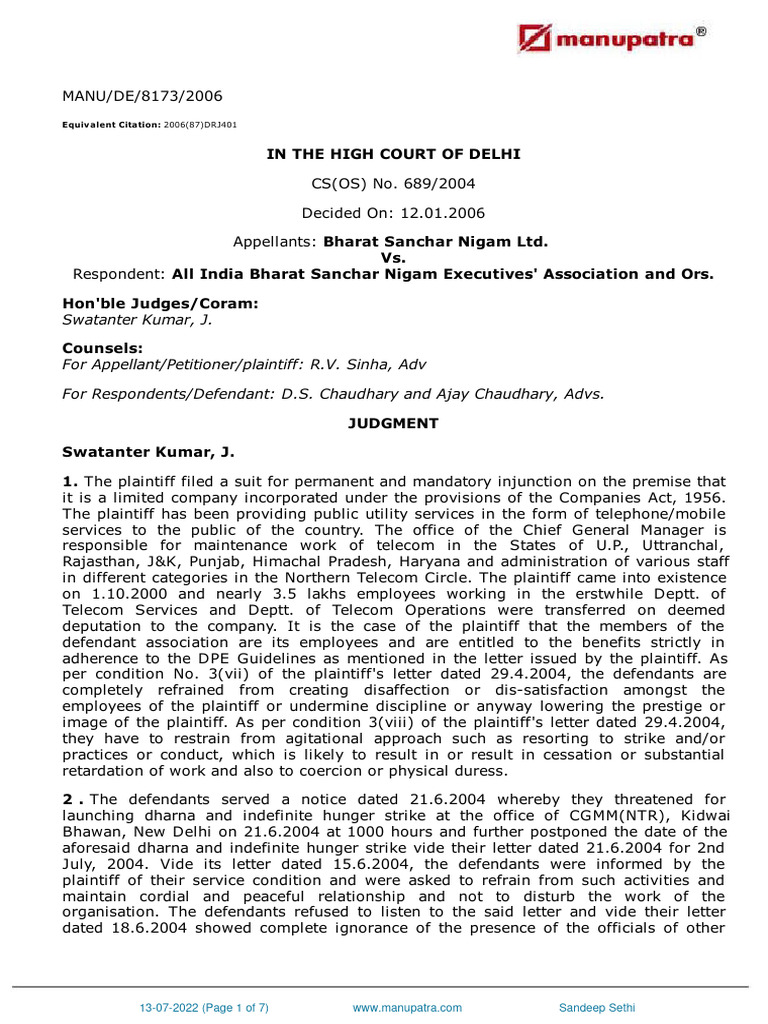 Manupatra Judgement PDF Lawsuit Federal Rules Of Civil Procedure