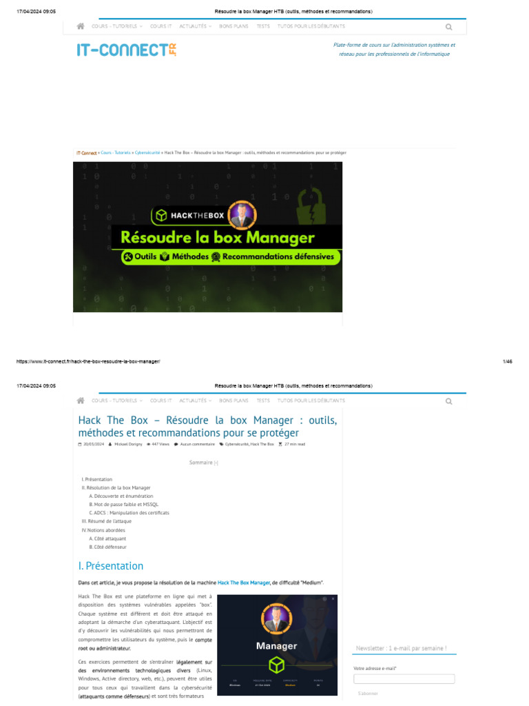 Résolution de la box Manager HTB | PDF | Certificat électronique ...