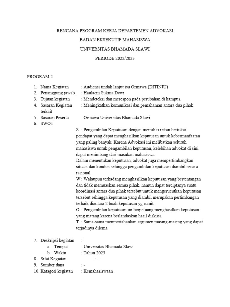 Rencana Program Kerja Advokasi BEM 2022/2023 | PDF | Karier ...
