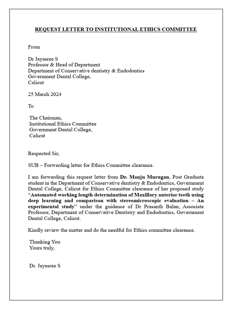 Request Letter To Institutional Ethics Committee | PDF