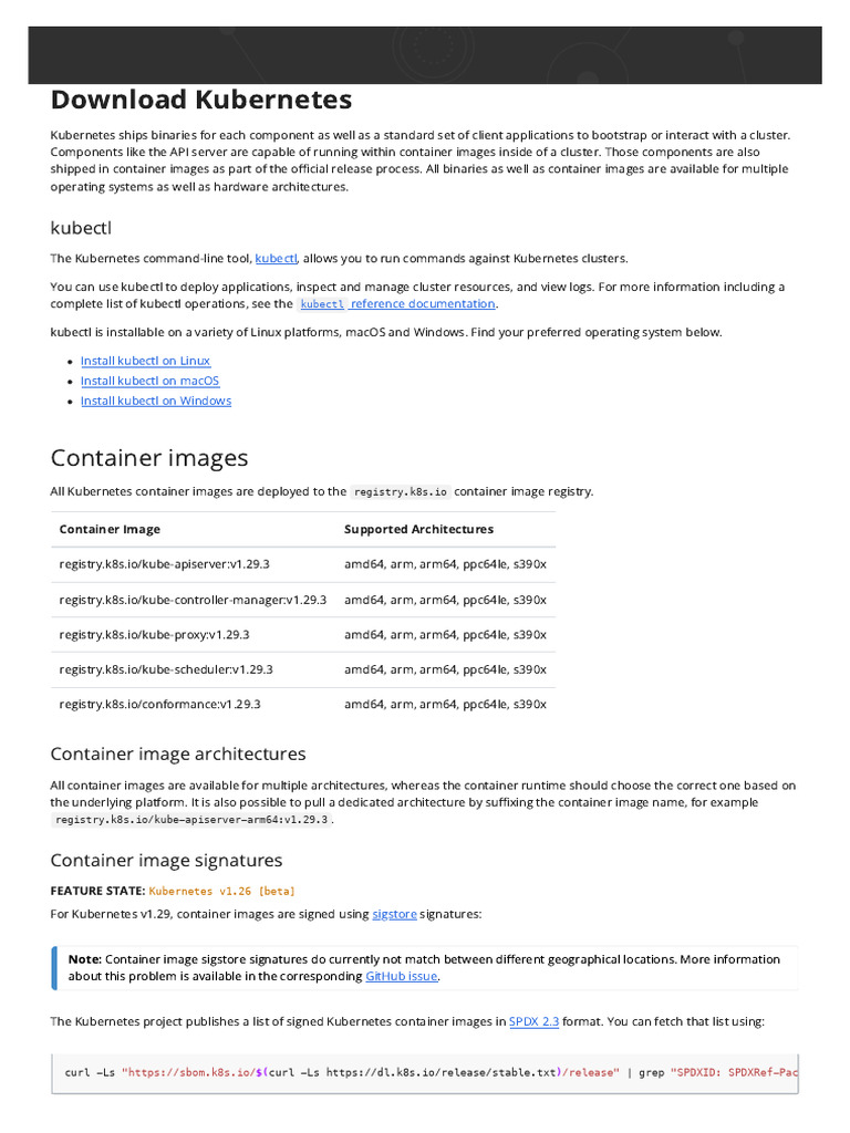 Kubernetes v1.29.3 Download Guide | PDF | Computing | System Software
