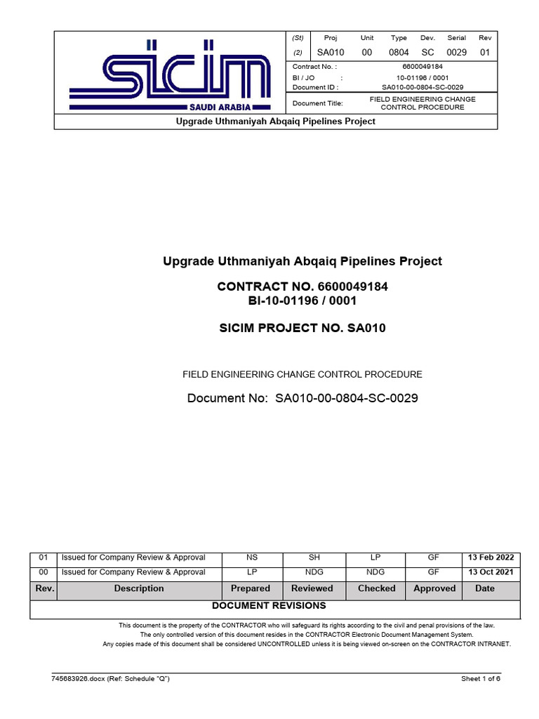 SA010-000-0804-SC-0029 - 01 Field Engineering Change Control Procedure ...