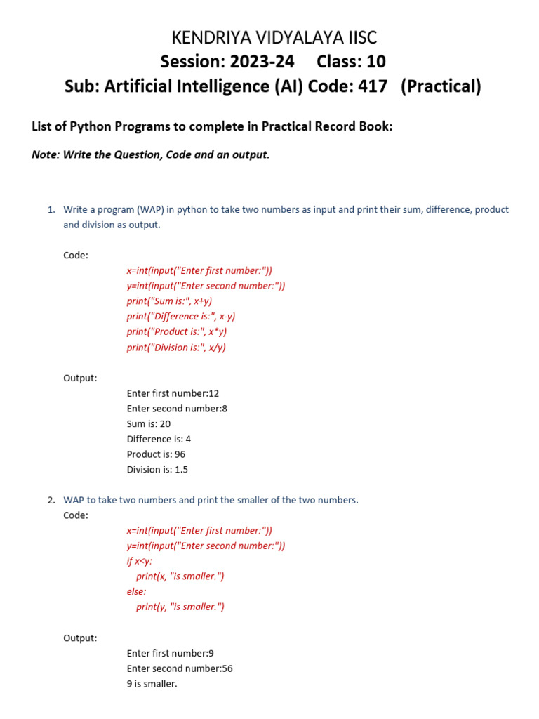 Kv class 10 ai 23 24 practical record download free pdf pixel camera