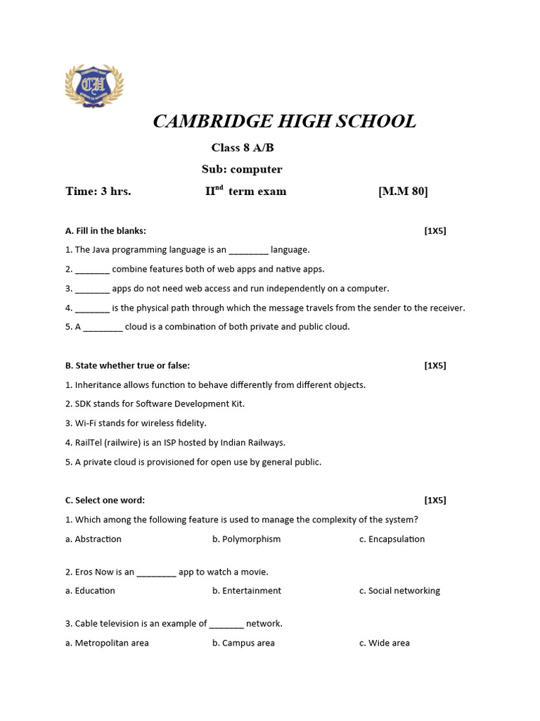 Class 8 Computer Exam Questions and Answers | PDF | Computing | Cloud ...