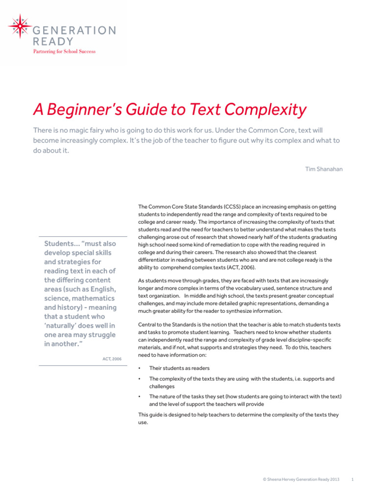Beginner's Guide to Text Complexity | PDF | Cognition | Human Communication