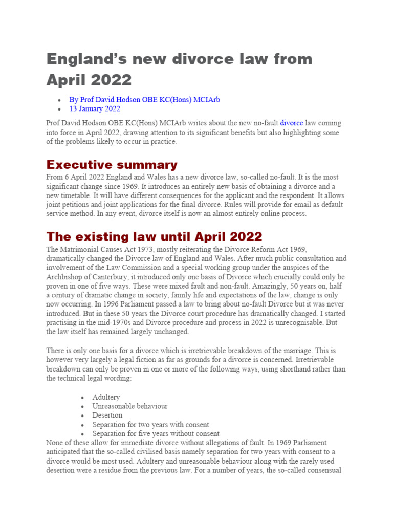 Divorce Law In The Uk Introdcution Of No Fault Pdf Divorce Marriage