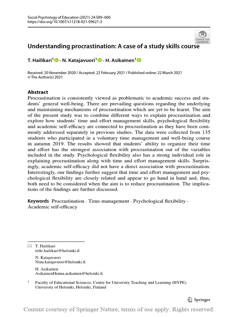 Understanding Procrastination A Case Of A Study Sk Pdf Professional