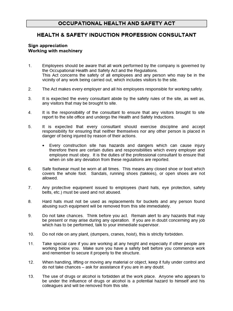 Health safety induction professional team pdf safety