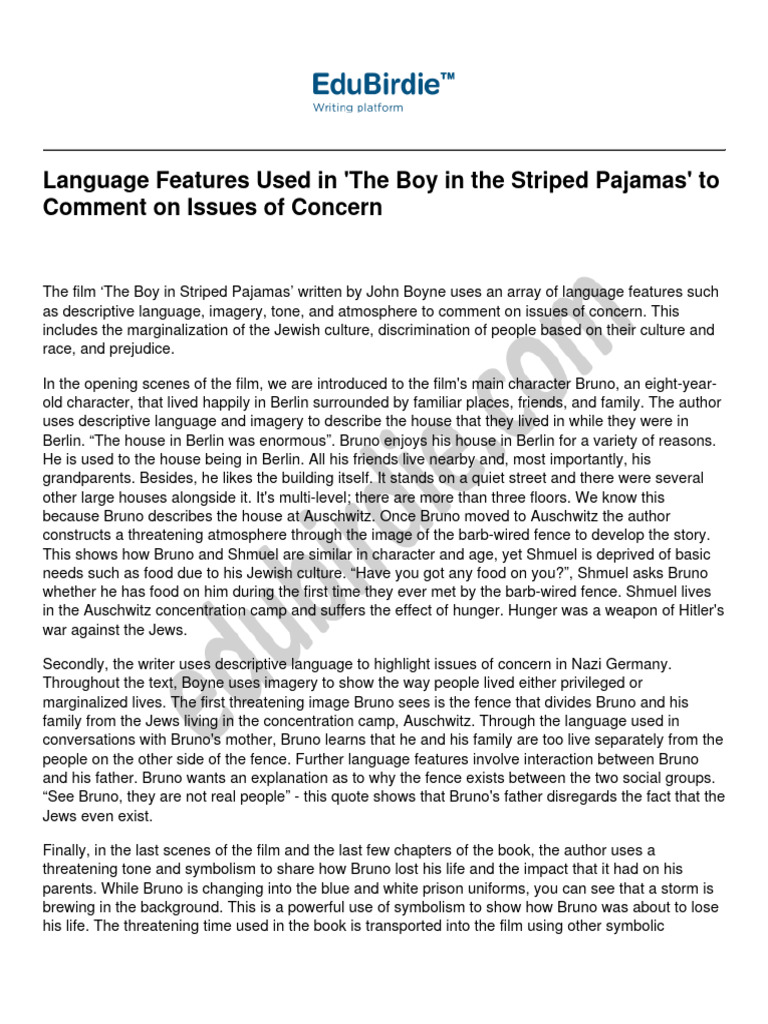 Language features used in the boy in the striped pajamas to comment on