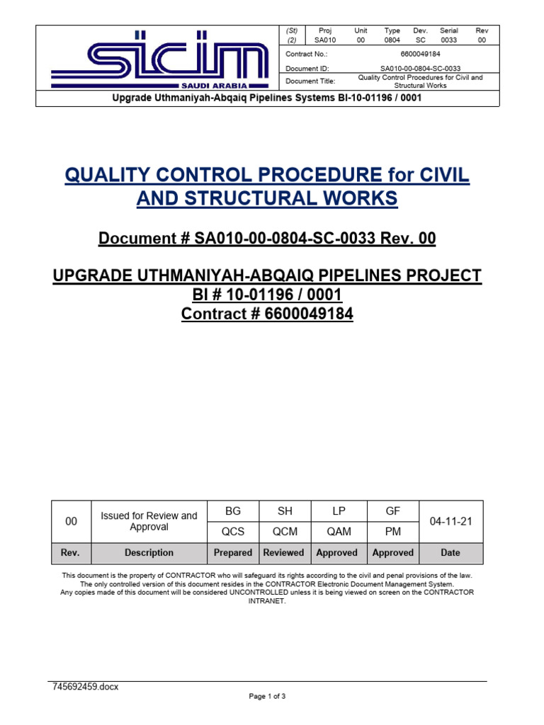 Quality Control Procedures for Civil Works | PDF