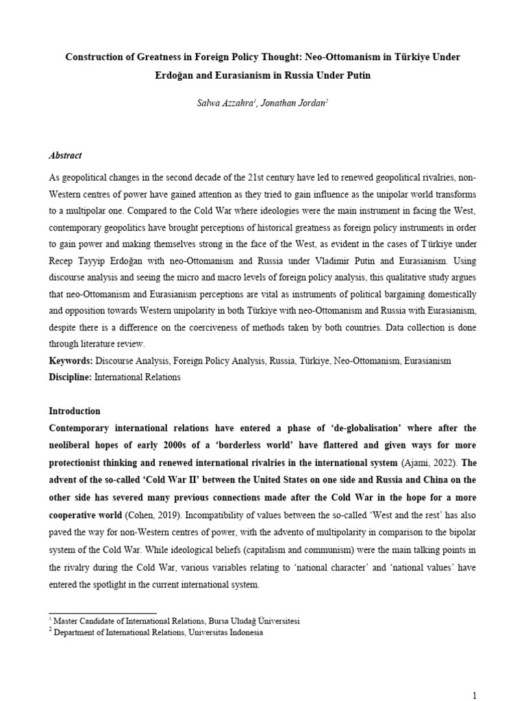 Neo-Ottomanism and Eurasianism in Foreign Policy | PDF | Turkey ...