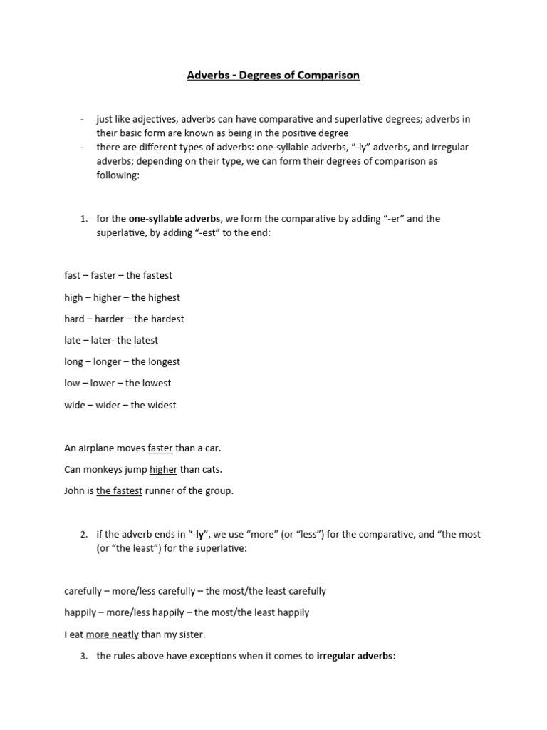 ADVERBS DEGREES OF COMPARISON EXERCISES PDF intelligence overview