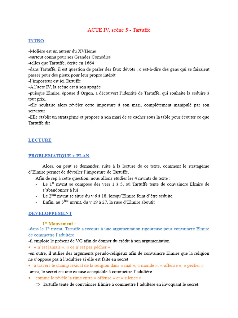 Dévoilement de Tartuffe par Elmire | PDF