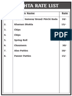 Canteen Rate List