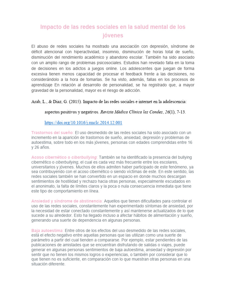 Impacto de las redes sociales en la salud mental de los jóvenes | PDF ...