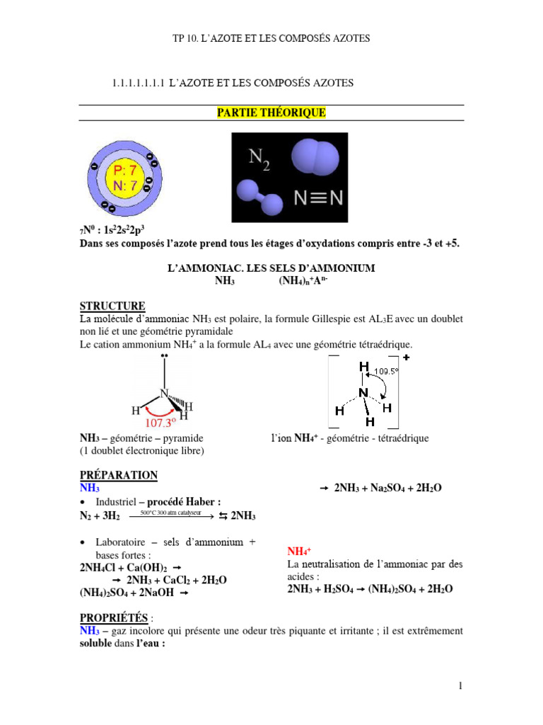 Azote et Composés Azotés en Chimie | PDF | Ammonium | Acide nitrique