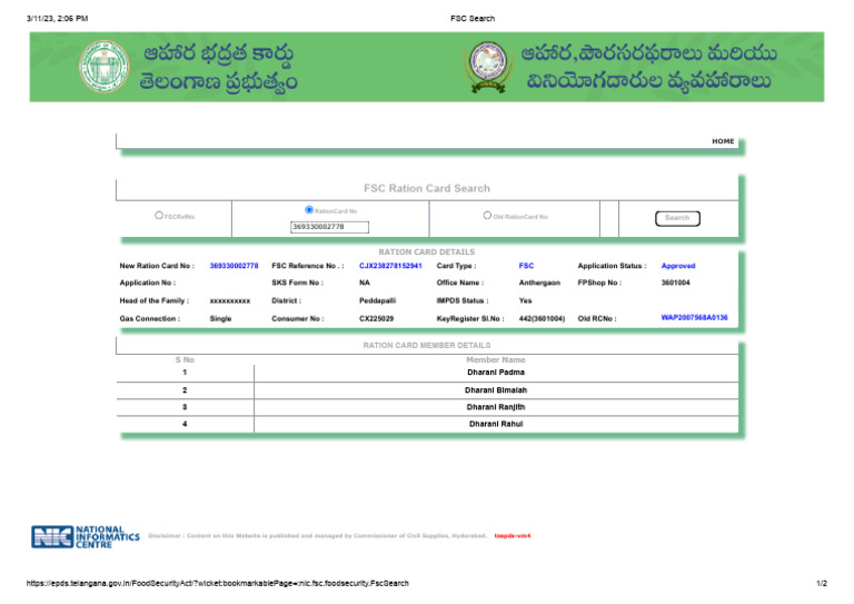 FSC Ration Card Search and Details | PDF