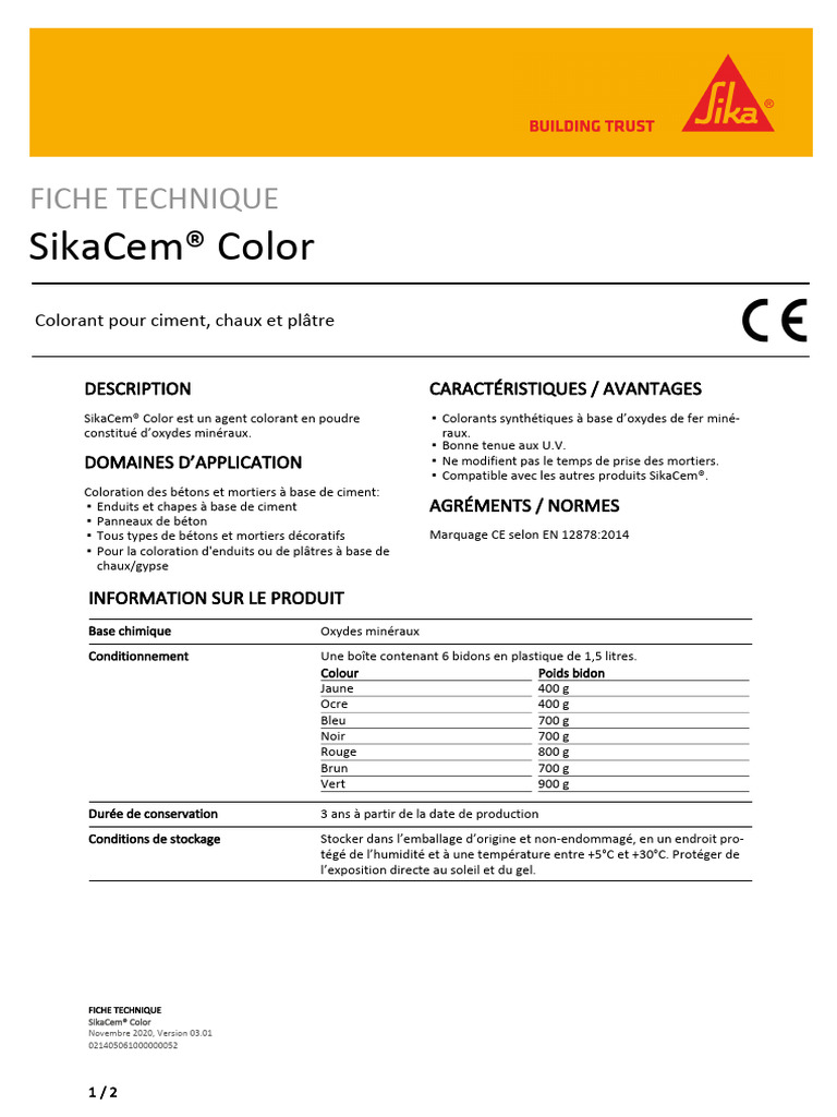 SikaCem Color - Colorant Pour Mortier, Chaux Et Plâtre - Sika - FT - FR ...