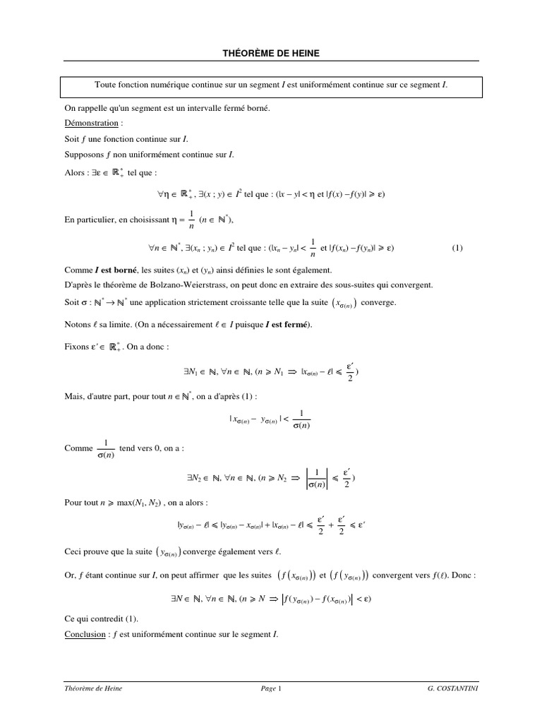 Uniforme continuité selon Heine PDF Logique mathématique Espace — free download
