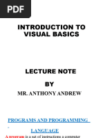 Introduction To Visual Basics (Week One)