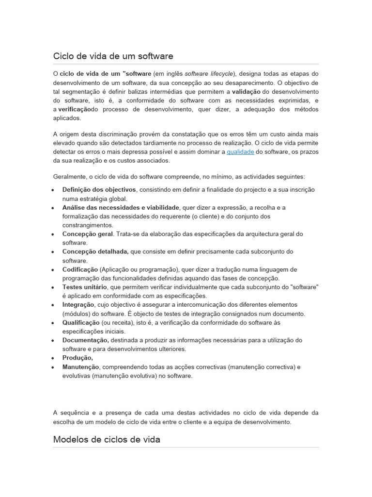 Ciclo de Vida Software | PDF | Programas | Engenharia de Software