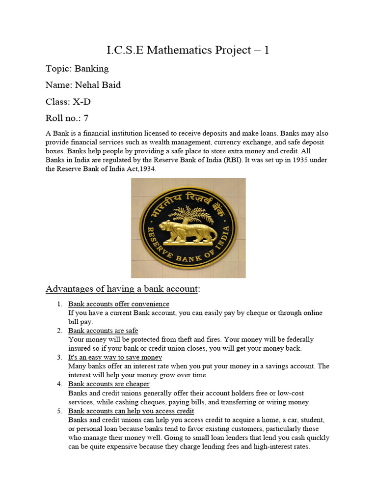 Icse Mathematics Project 1 Nehal Baid 10D Roll 7 | PDF | Transaction ...