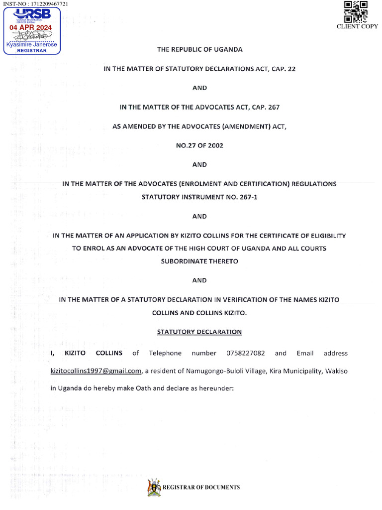 Statutory Declaration 1712209467721 | PDF | Finance & Money Management