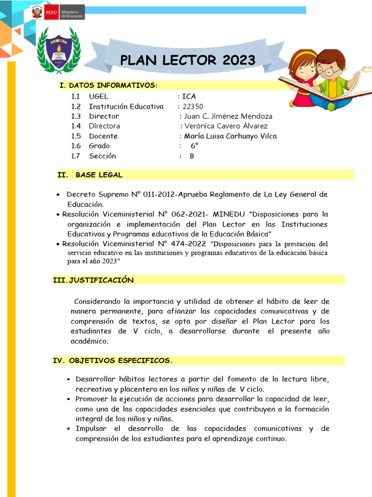 Plan Lector 2023 para 6° Grado | PDF | Maestros | Educación primaria