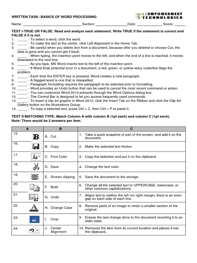 Word Processing Basic Exam | PDF | Control Key | Microsoft Word