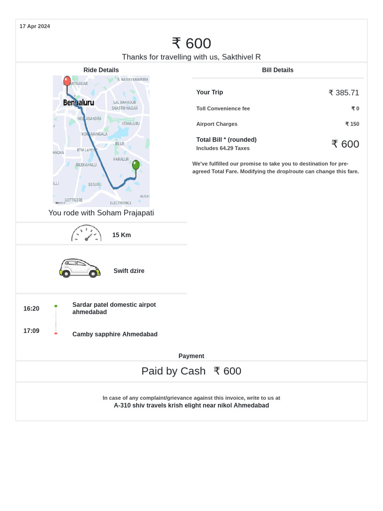 Cab Bill Template PDF Invoice Fare