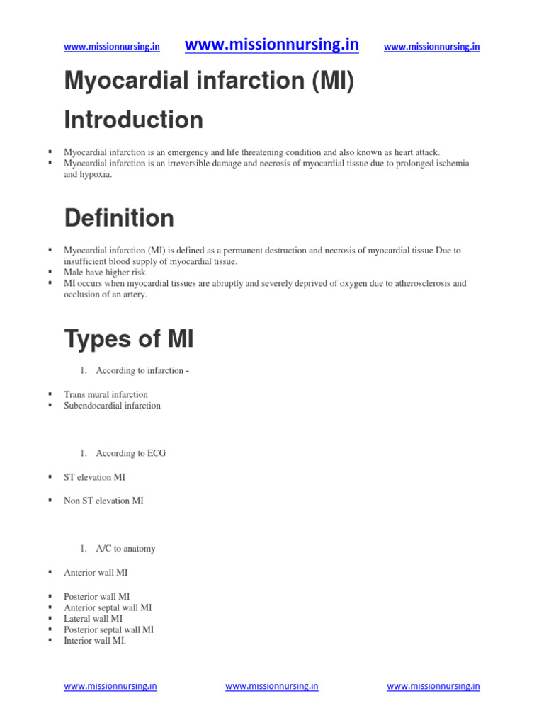 Myocardial Infarction Notes Pdf Myocardial Infarction Ischemia