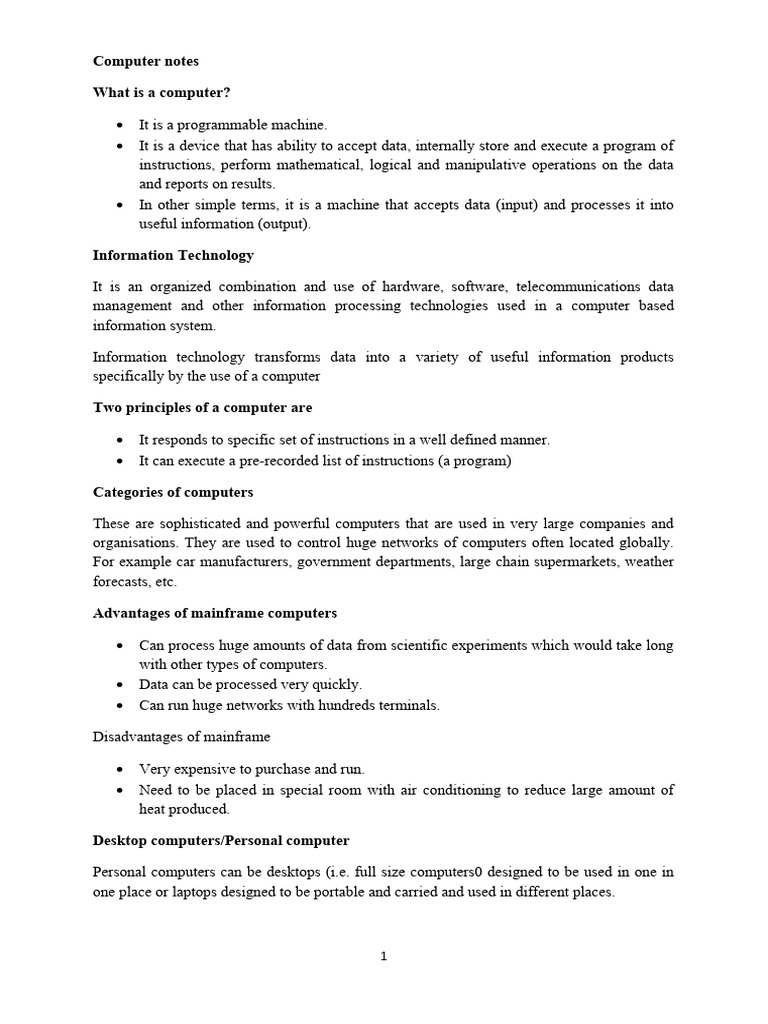 Introduction To Computers Notes OUTPUT Devices | Download Free PDF ...