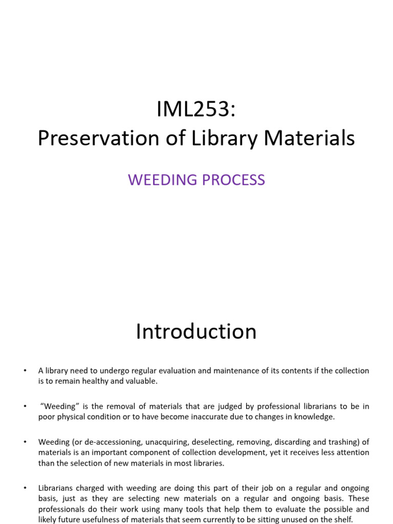 Library Materials Weeding Process Guide | PDF | Libraries