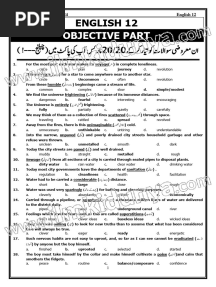 12th Class Guess Papers 2025 English MCQs