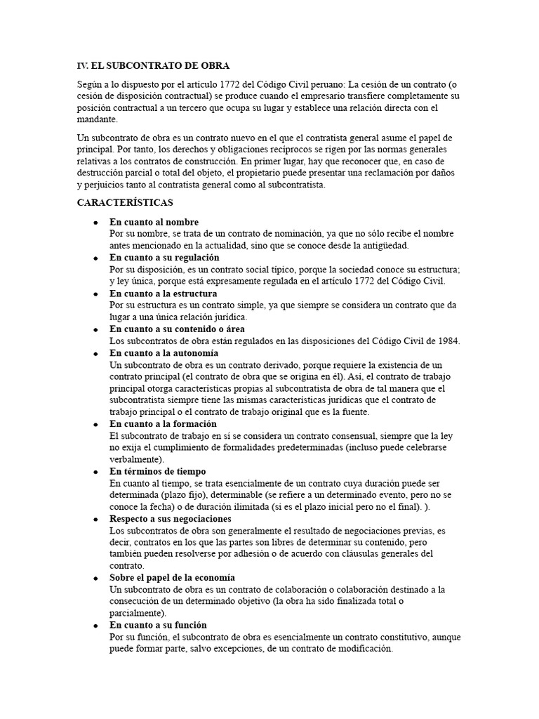 Subcontrato de obra y artículo 1774 CC | PDF