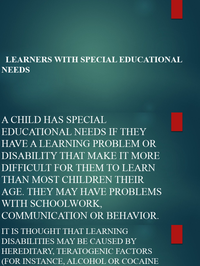 Learners With Special Educational Needs | PDF | Attention Deficit ...