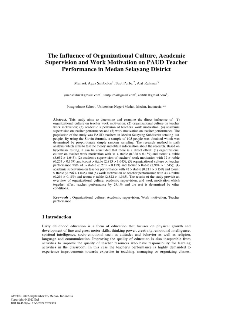 The Influence of Organizational Culture, Academic Supervision and Work ...