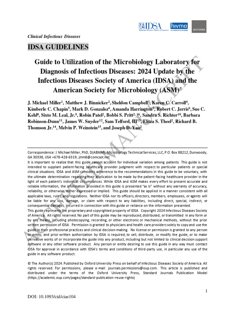 Guide To Utilization of The Microbiology Laboratory For Diagnosis of
