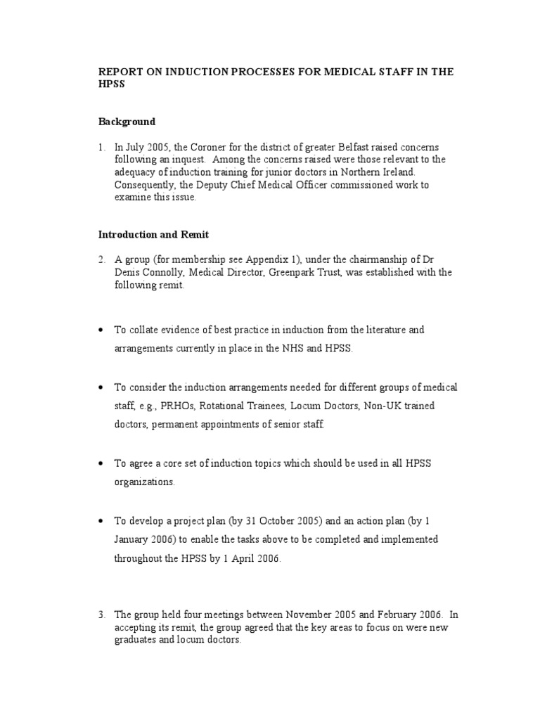 Induction Report Final National Health Service Medical School