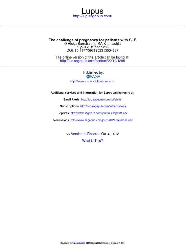 Pregnancy Challenges in Systemic Lupus Erythematosus | PDF | Pregnancy ...