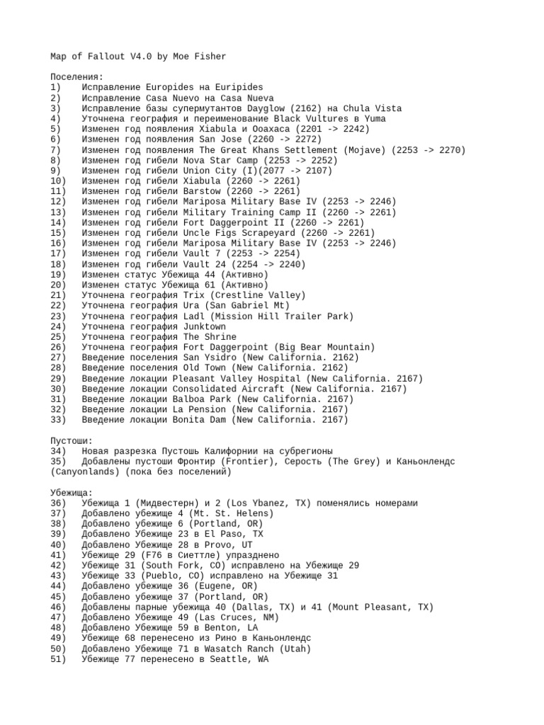 Log - Map of Fallout V4.0 by Moe Fisher | PDF