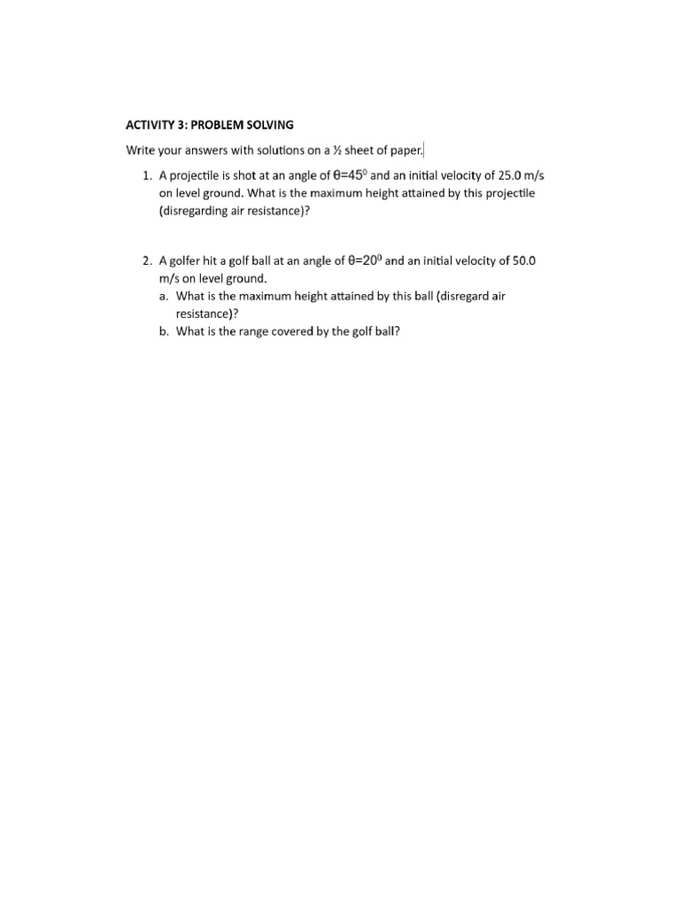 W2 - Angle Launched Projectiles | PDF