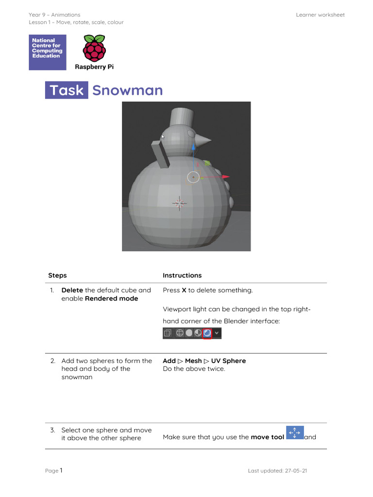 Year 9 Blender Snowman Tutorial | PDF | Blender (Software) | Computing