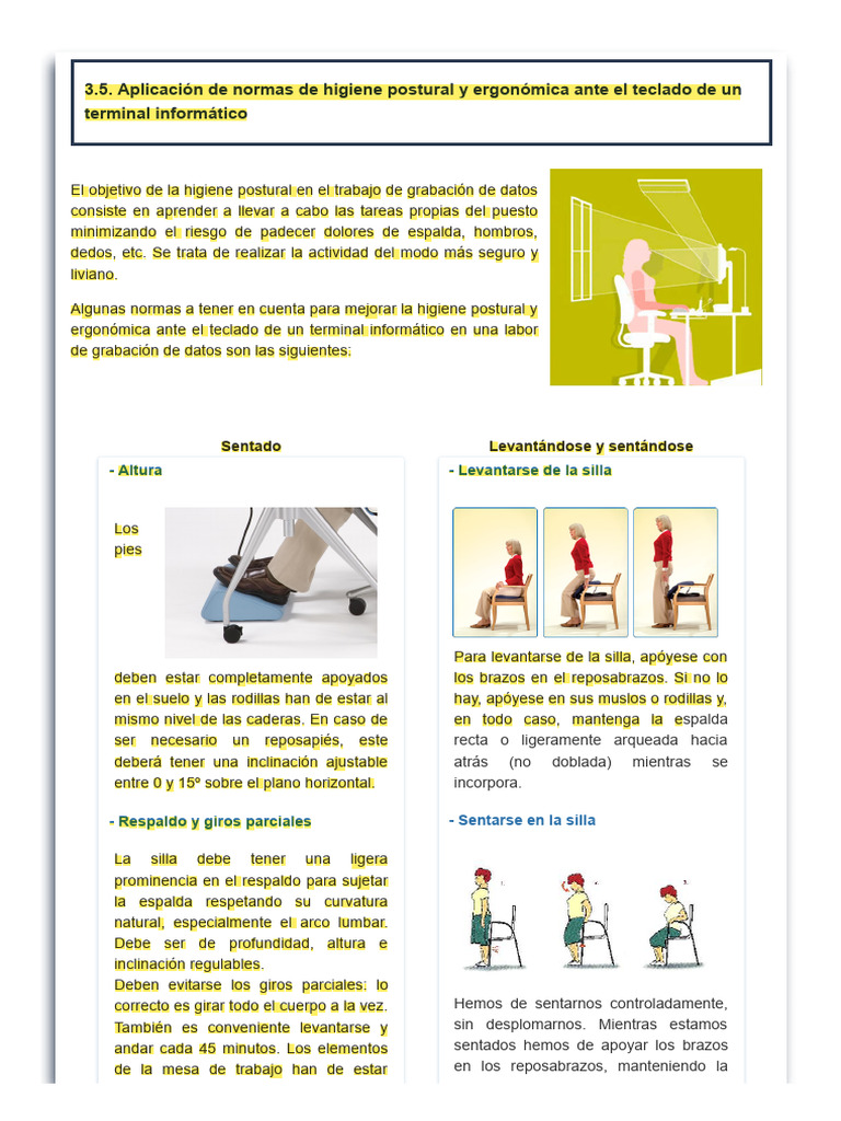 Normas de Higiene Postural en el Trabajo | PDF | Factores humanos y ...