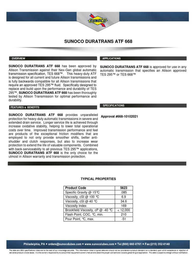 Sunoco Duratrans 668 PDS | PDF | Mechanical Engineering