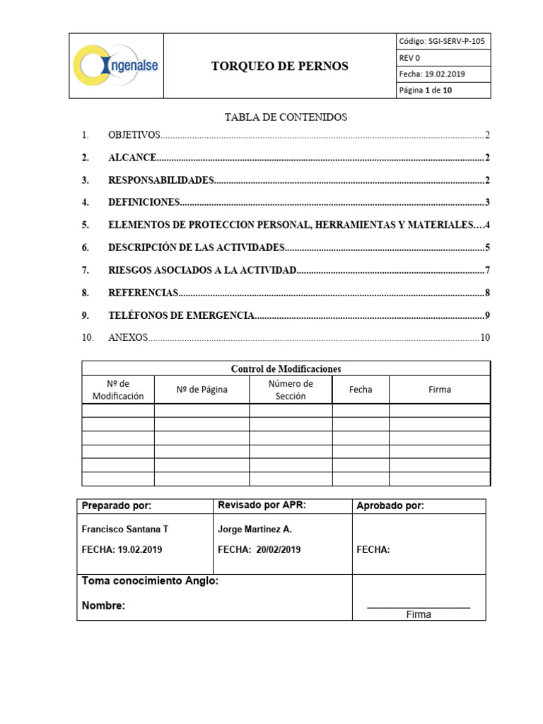 Procedimiento de Torqueo de Pernos | PDF | Tornillo | Esfuerzo de torsión