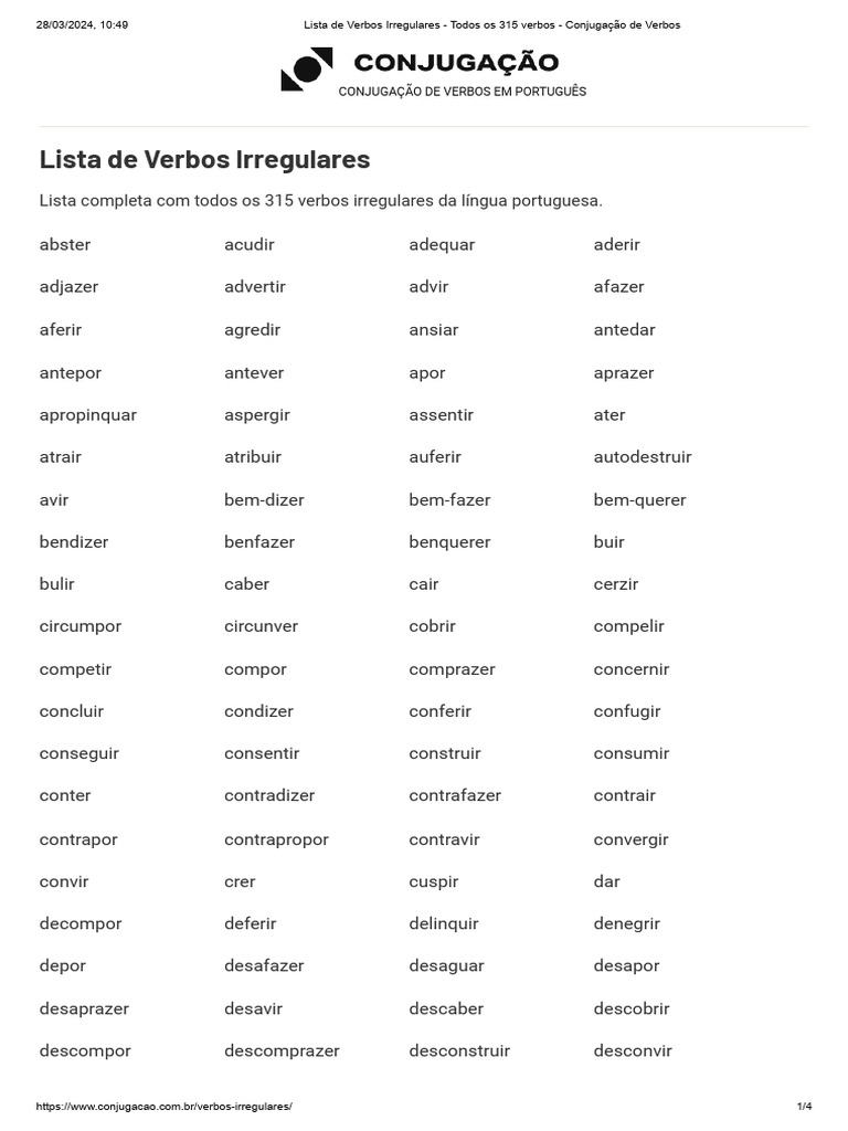 Lista Completa de Verbos Irregulares | PDF