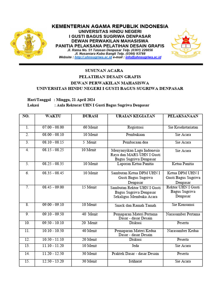 Rundown Pelatihan Desain Grafis | PDF