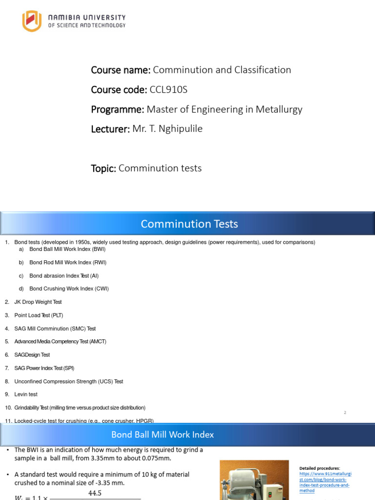 Comminution Tests Overview for Metallurgy | PDF | Mill (Grinding ...