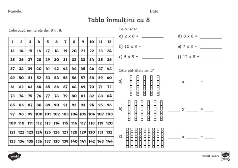 t2 M 1574 Tabla Inmultirii Cu 8 Fisa de Lucru - Ver - 1 | PDF